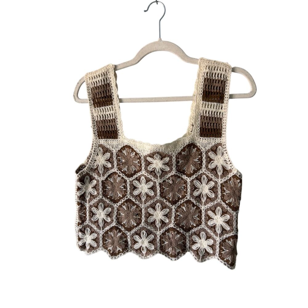 NWT Rebellion Again Knit Cropped Granny Square Cottagecore Tank Top Medium